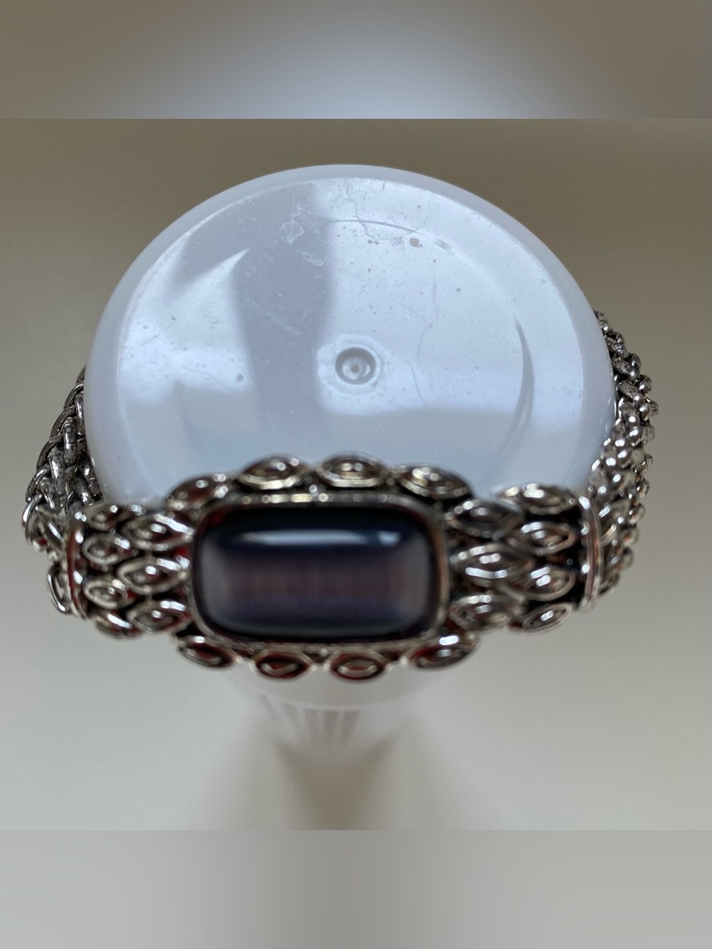 Sterling Silver Tone Braided Bracelet with Gray Gemstone